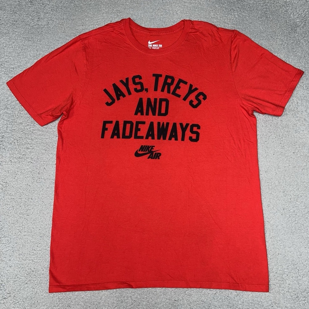 VTG The Nike Air Tee Jays Treys And Fadeaways T Shirt Mens Sz L Red Athletic Cut